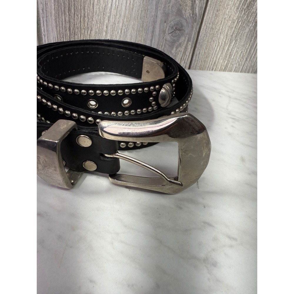 Sand Castle New York Black Leather Studded Western Belt Silver Buckle 42 Inch - Picture 2 of 7